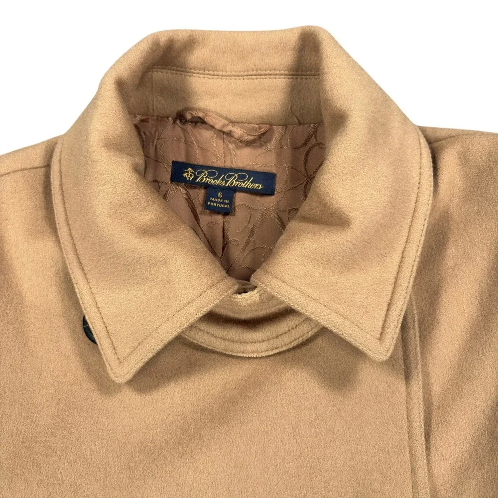 Brooks Brothers Double Breasted Peacoat Womens 6 Tan Loro Piana Rain System Wool